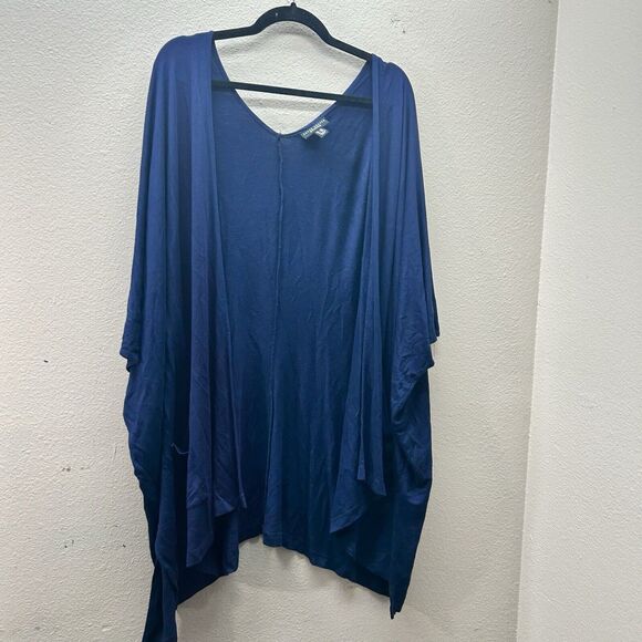 Susan Graver Weekend Jersey Knit Relaxed Cardigan Top Blue 2X Lagenlook Pockets - Picture 1 of 6